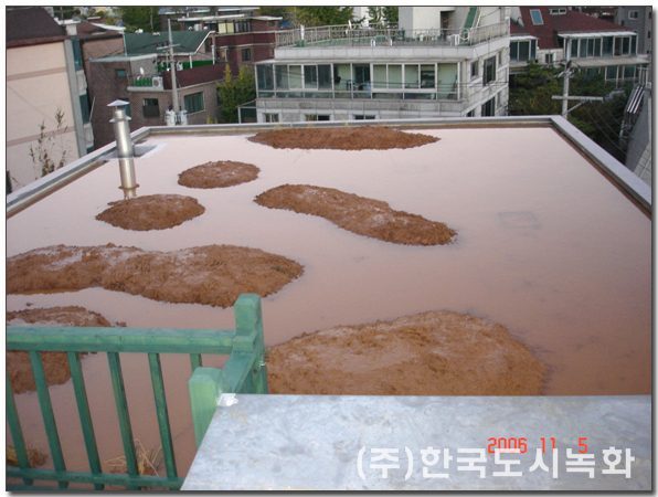 성미산학교 옥상생태정원 조성 과정 — 물길 기반 조성 장면